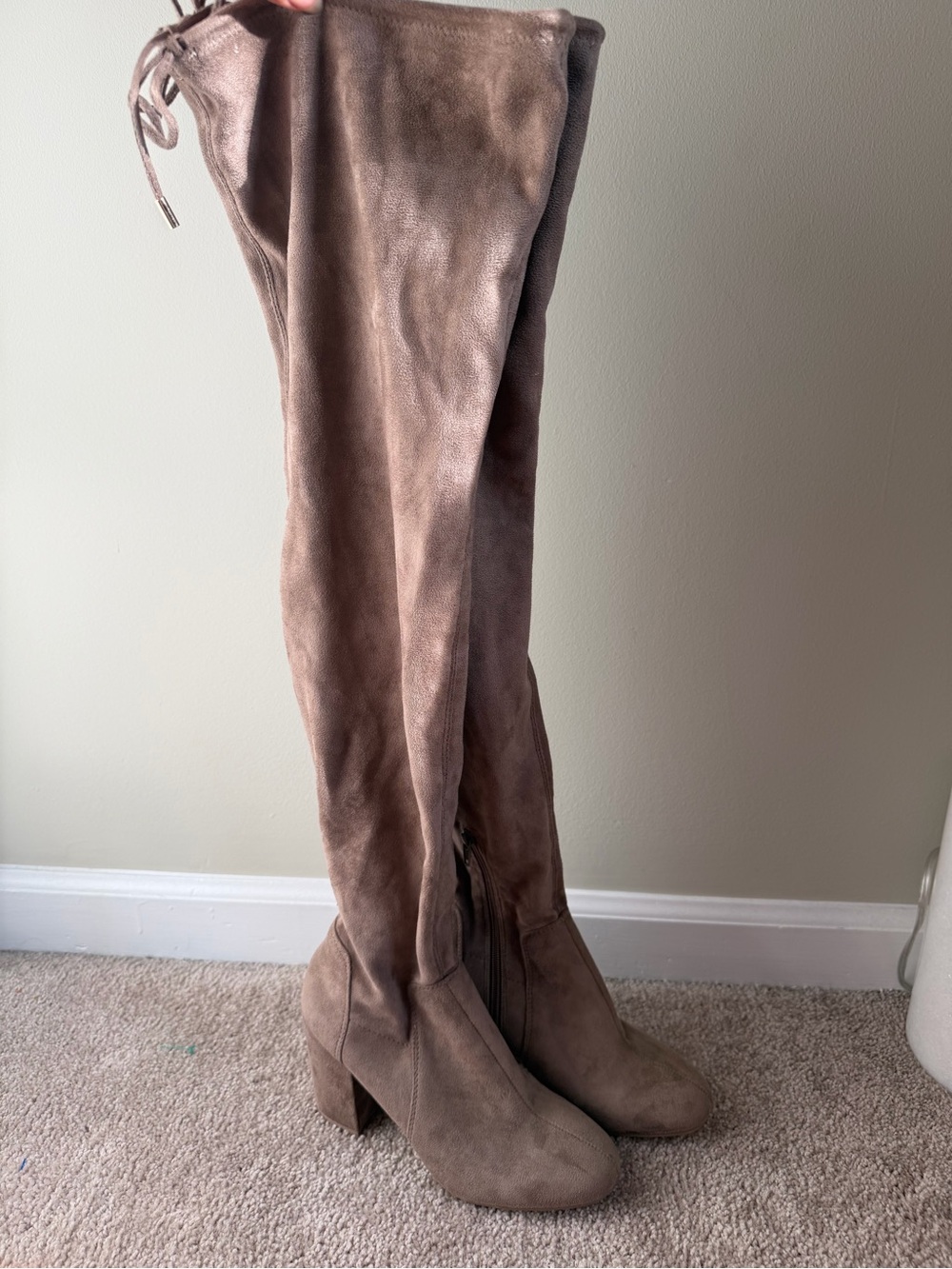 Christian Siriano Over-the-Knee Suede Block Heel Boots - Taupe